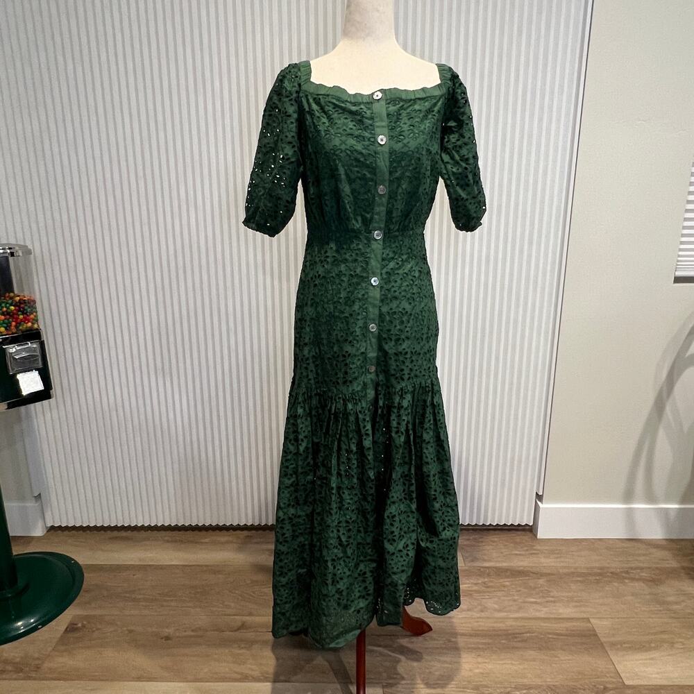 VERONICA BEARD Women's Cali Off-The-Shoulder Eyelet Dress Size 2 In Forest - Picture 4 of 11